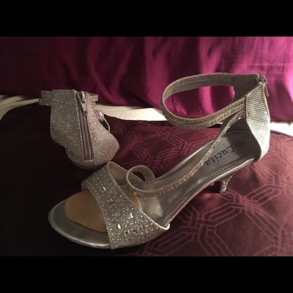 silver low heels for prom